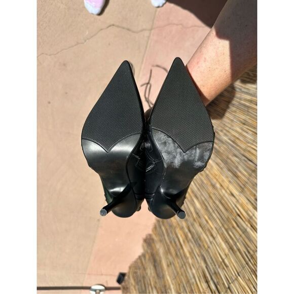 Women's Black Stiletto High Heel Knee High Boots with Tassel Pointy Toe Studded - Picture 3 of 8